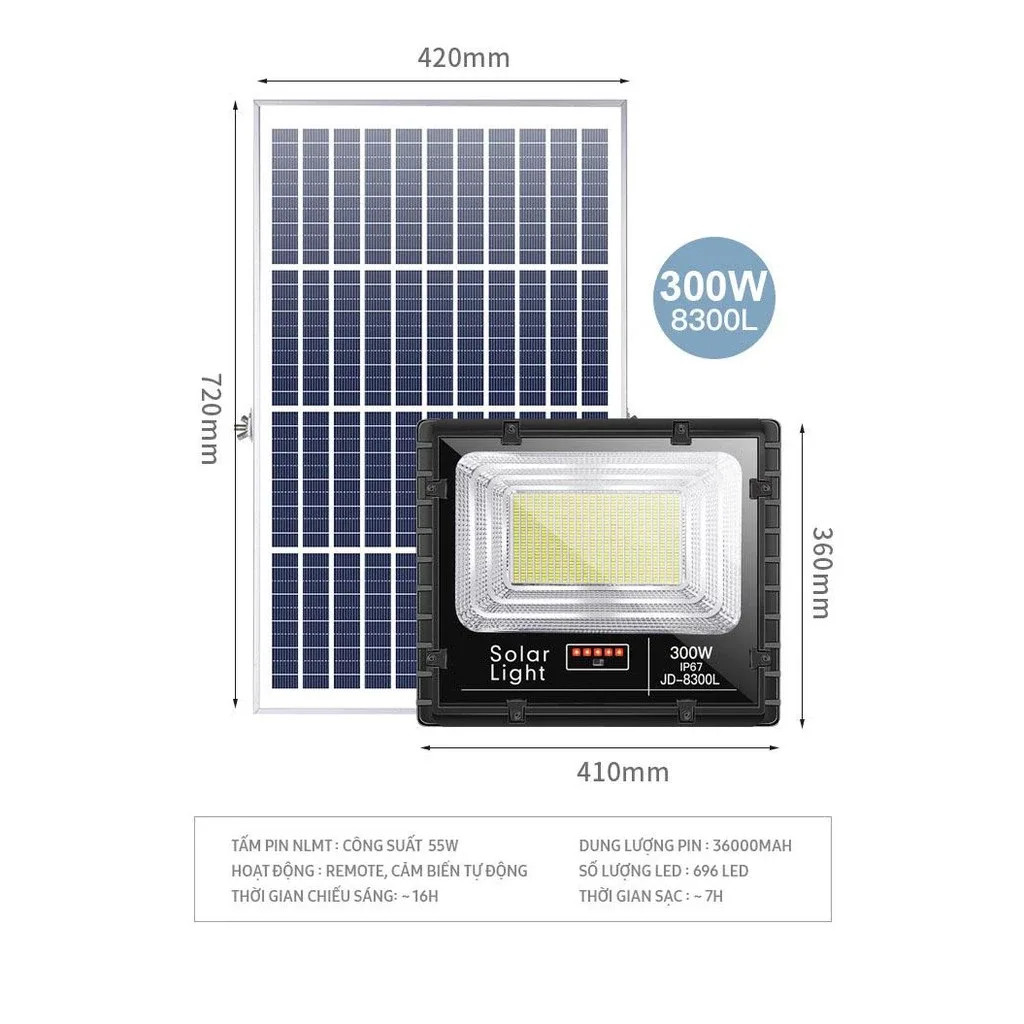 Đèn năng lượng mặt trời Jindian JD-8300L 300W chính hãng Hati Solutions