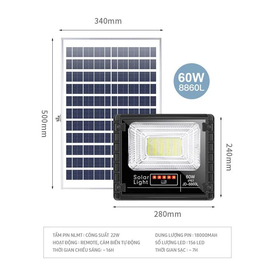 Đèn năng lượng mặt trời JD-8860L 60W chính hãng Hati Solutions